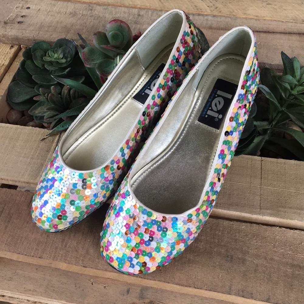 L.E.I. Multi Sequin Mermaid Ballet Flats Shoes